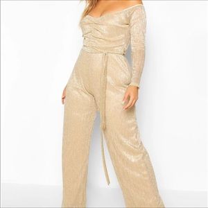 Gold Lurex Jumpsuit with Waist Belt